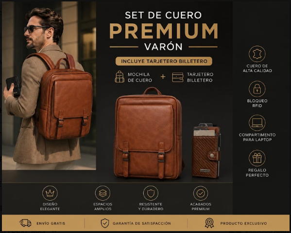 Mochila de Cuero - Casual, Oficina - Varón
