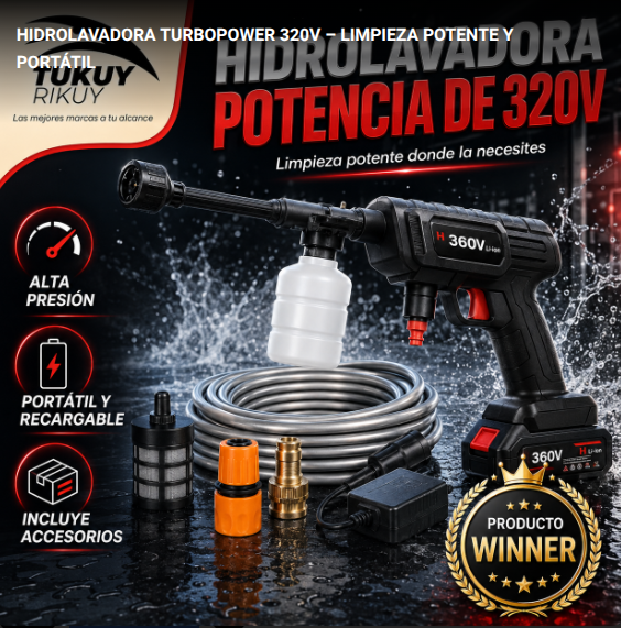HIDROLAVADORA TURBOPOWER 320V – LIMPIEZA POTENTE Y PORTÁTIL