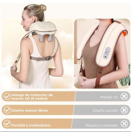 🔥 MASAJEADOR INALAMBRICO SHIATSU 4D PARA CUELLO Y HOMBROS CON CALOR 🔥